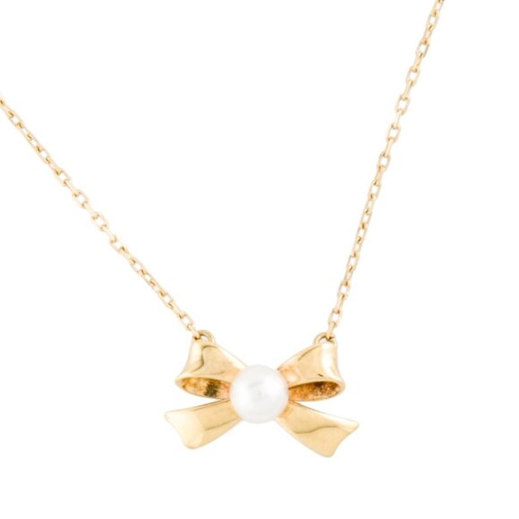 MIKIMOTO 18K 750 YELLOW GOLD CULTURED PEARL BOW PENDANT NECKLACE - Picture 8 of 9